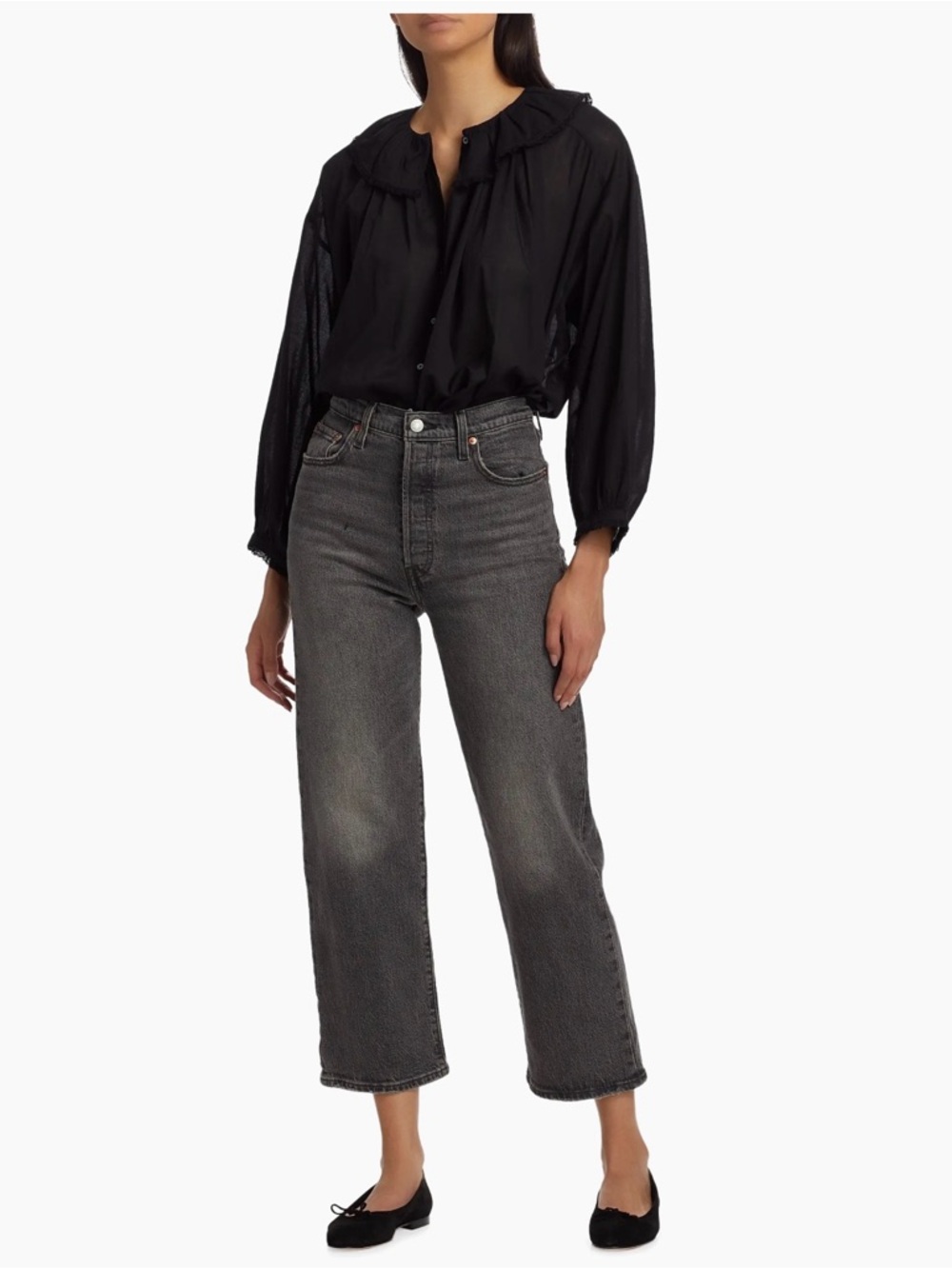 DOEN Jana Cotton Blouse, Black size M